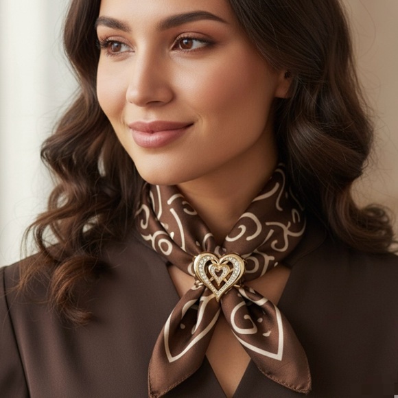 Glam Gold Tone Pave Crystal Double Heart Scarf Slide Ring Clip - Picture 15 of 15